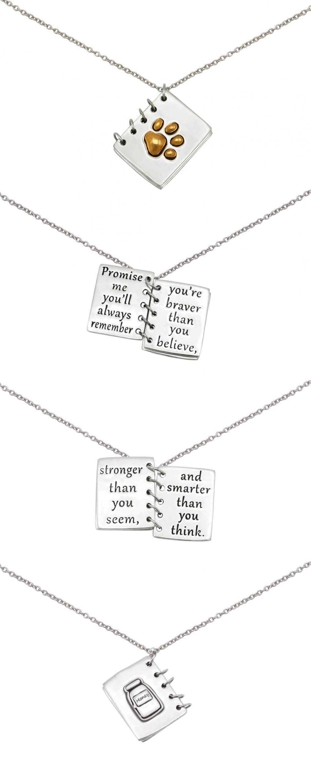 Quinnlyn & Co. Bear Claw on Book Pendant Necklace, Gifts for Women with Motivational Quote on Greeting Card
