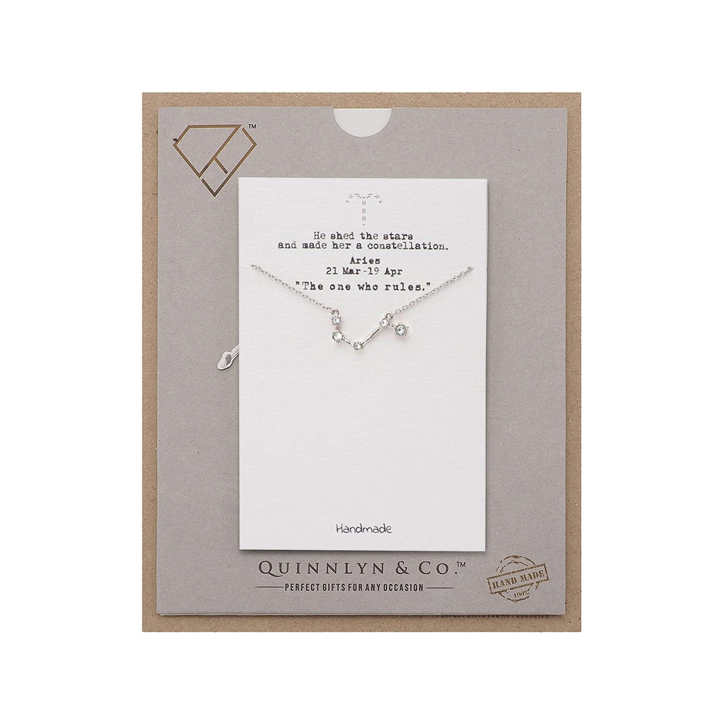 Quinnlyn & Co. Aries Zodiac Pattern Swarovzki Pendant Necklace, Birthday Gifts for Women, Teens and Girls with Inspirational Greeting Card