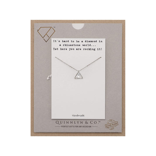 Quinnlyn & Co. CZ Solitaire in Triangle Shape Pendant Necklace, Handmade Gifts for Women with Inspirational Quote on Greeting Card
