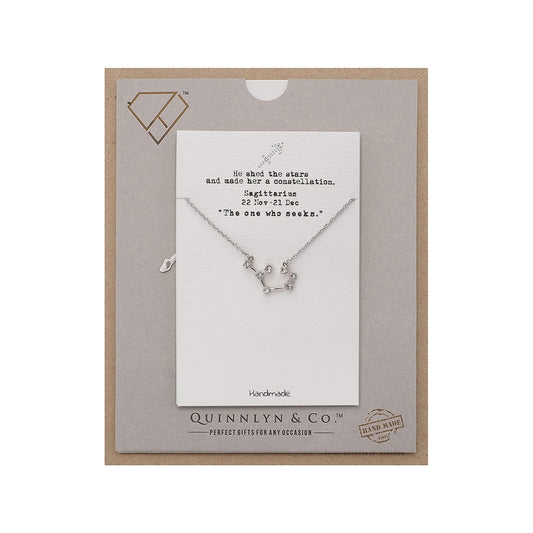 Quinnlyn & Co. Sagittarius Zodiac Pattern Swarovzki Pendant Necklace, Birthday Gifts for Women, Teens and Girls with Inspirational Greeting Card