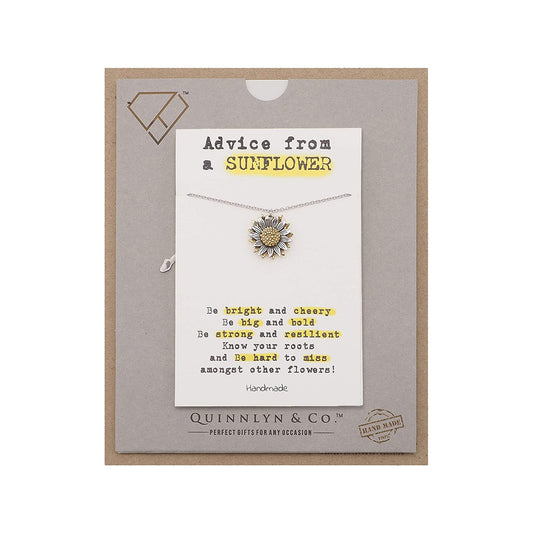 Quinnlyn & Co. Sunflower Pendant Necklace, Handmade Gifts for Women with Inspirational Quote on Greeting Card