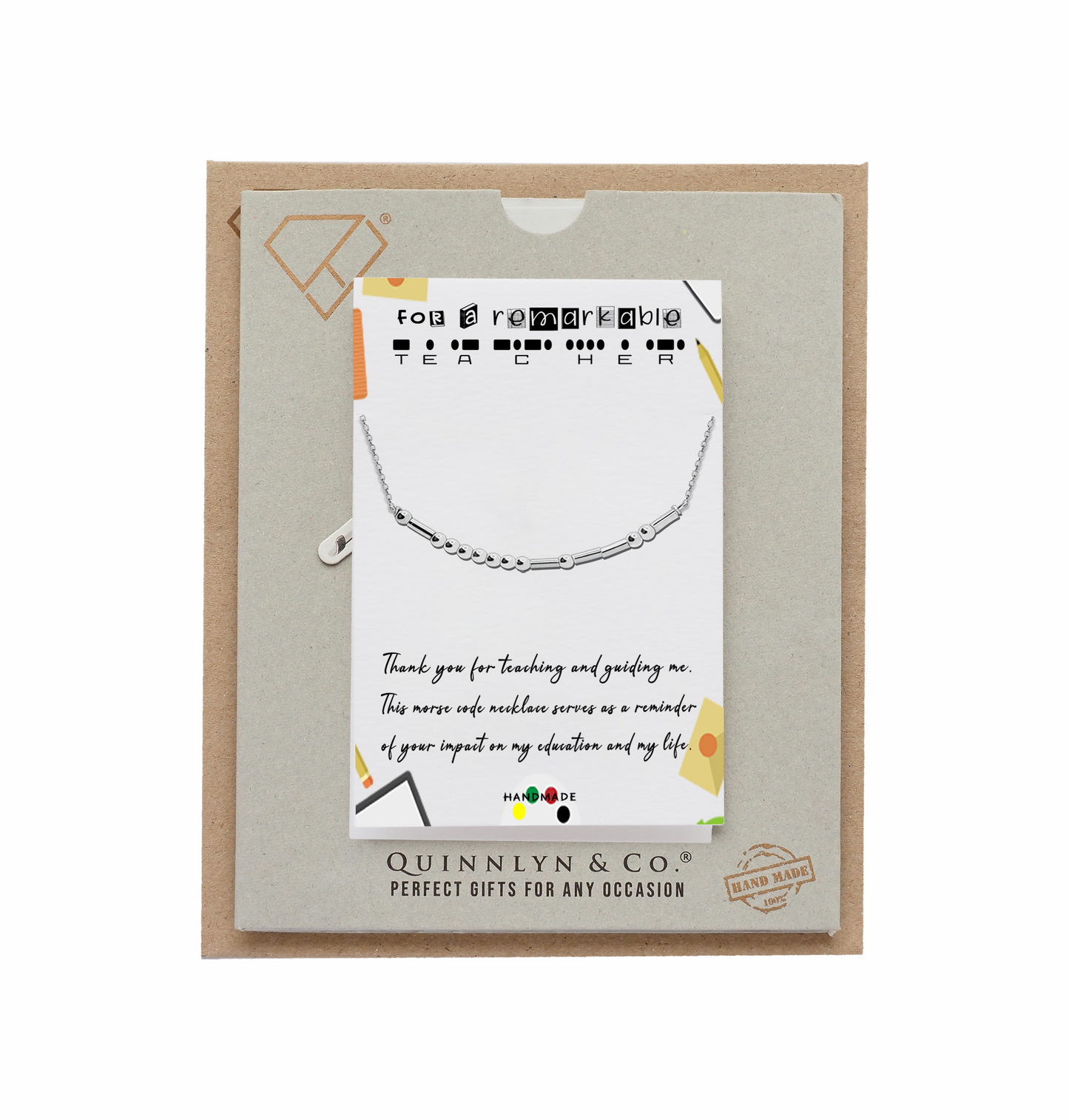 QUINNLYN & CO. Teacher Morse Code Pendant Necklace, Secret Message Charm, Teachers and Mentors Appreciation Gift