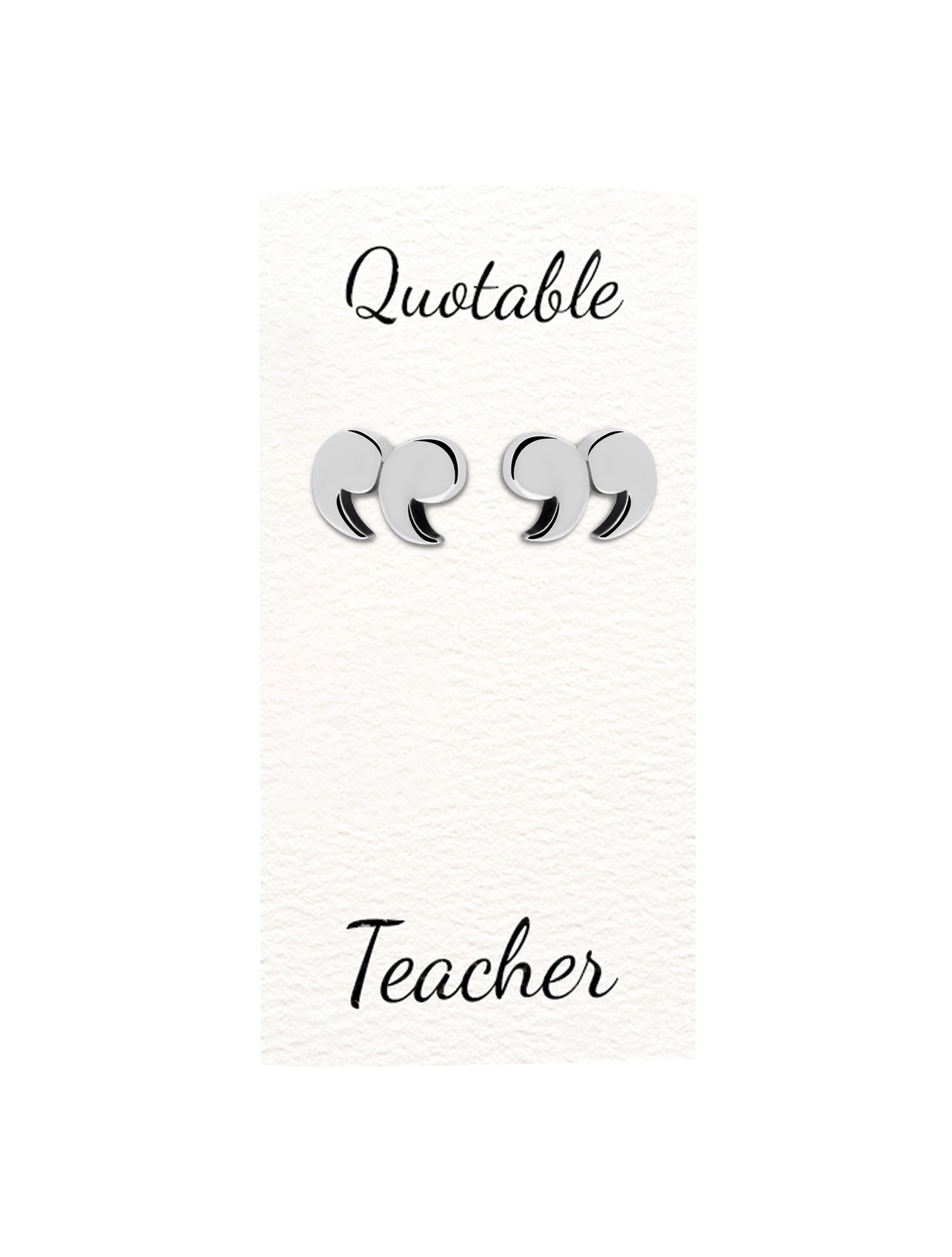 Quinnlyn & Co Silver Quotation Mark Stud Earrings, Appreciation Gift for Teachers, Unique Presents for Readers, Writers and Book Lovers, Bookish Jewelry