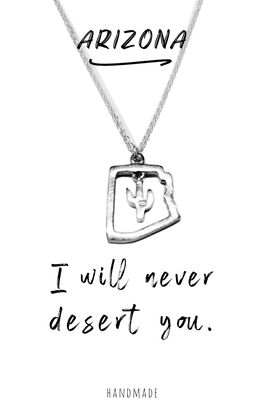 Quinnlyn & Co. Cactus in Arizona State with Swarovzki Crystal Pendant Necklace with Inspirational Quote on Greeting Card