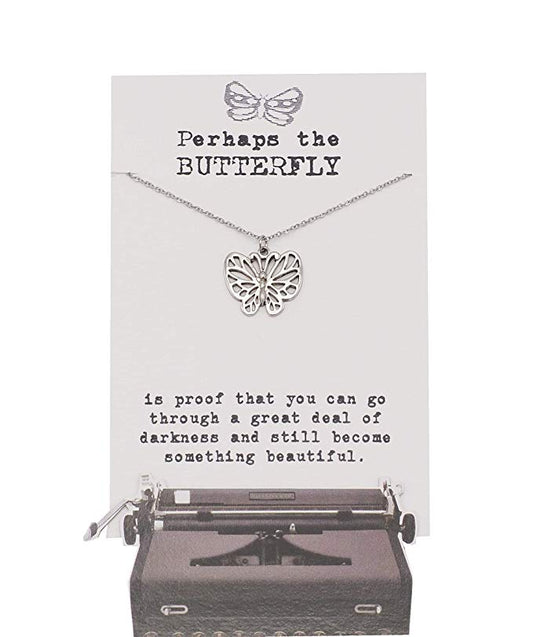 Quinnlyn & Co. Butterfly Pendant Necklace, Handmade Gifts for Women with Inspirational Quote on Greeting Card