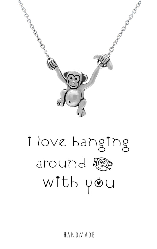 Quinnlyn & Co. Monkey Pendant Necklace, Gifts for Women with Inspirational Quote on Greeting Card