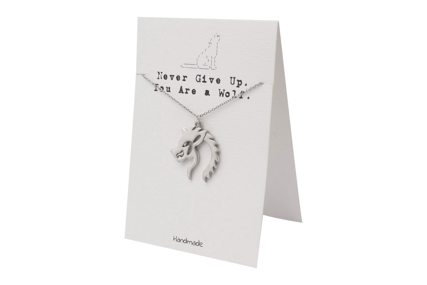 Quinnlyn - Wolf - Pendant - Never - Give - Up - Inspirational - Card