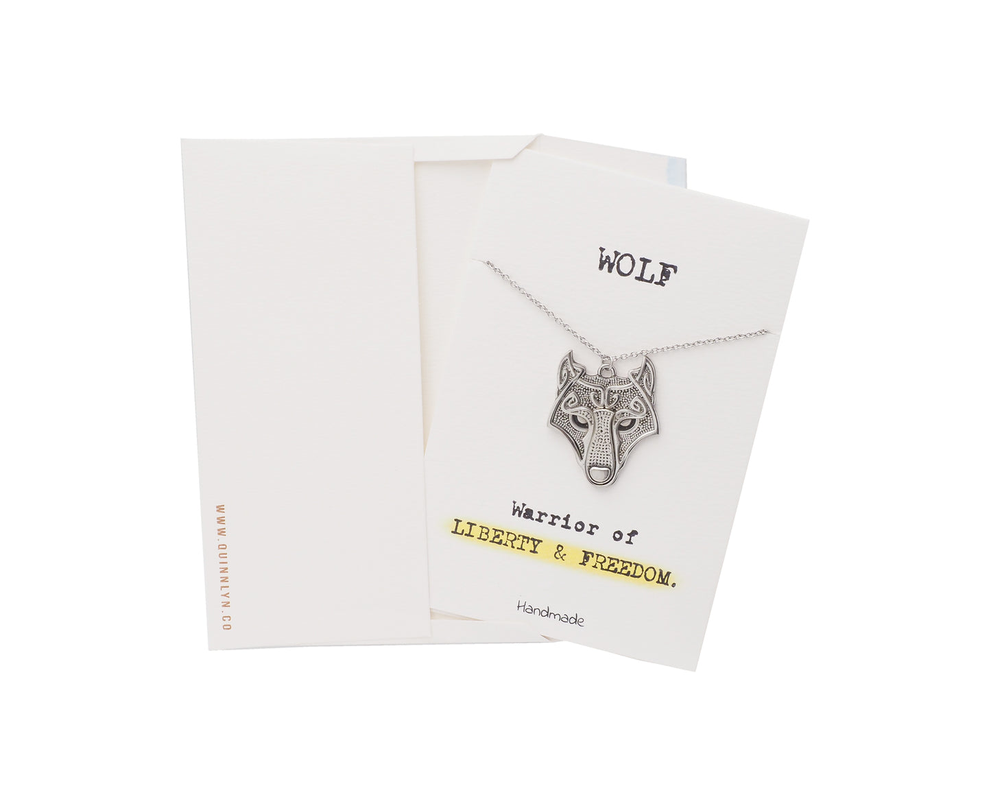 Quinnlyn & Co. Wolf Pendant Necklace, Handmade Gifts for Women with Inspirational Quote on Greeting Card