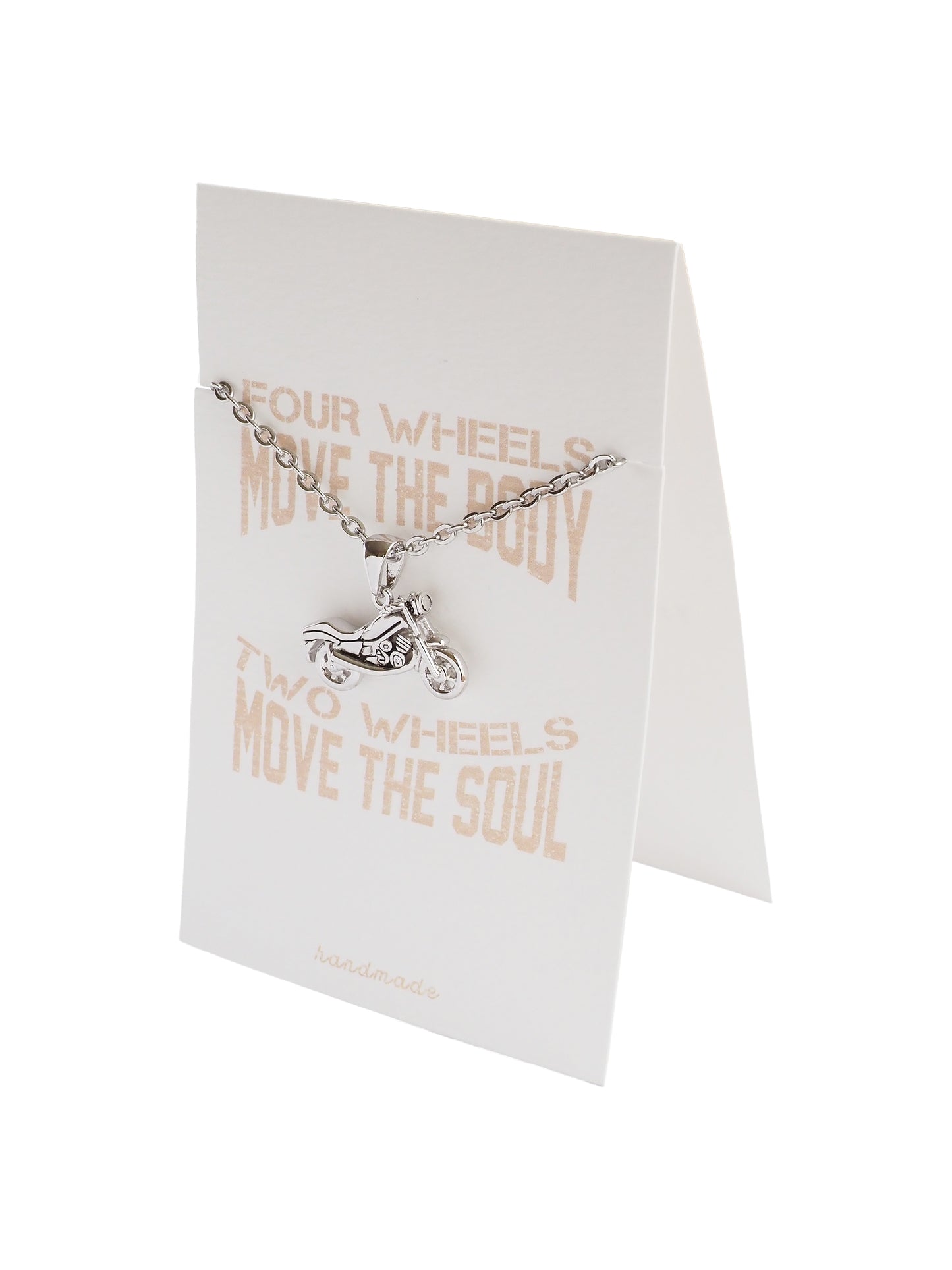 Quinnlyn & Co. Motorcycle Pendant Necklace for Women, Motivational Gifts Graduation Jewelry with Greeting Card, Silver Tone