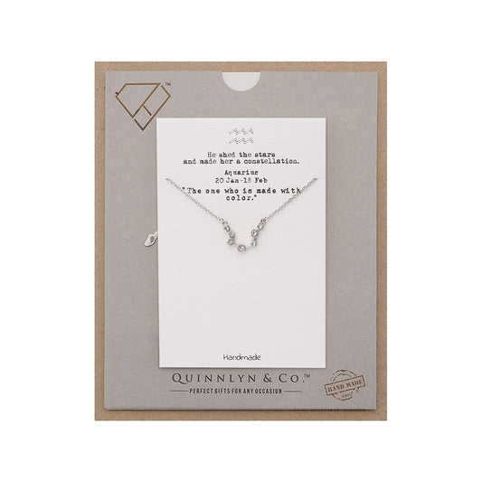 Quinnlyn & Co. Aquarius Zodiac Pattern Swarovzki Pendant Necklace, Birthday Gifts for Women, Teens and Girls with Inspirational Greeting Card