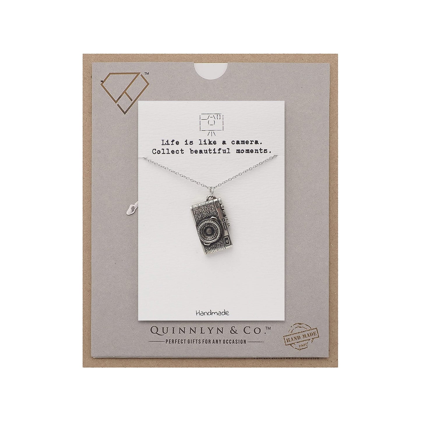 Quinnlyn & Co. Camera Pendant Necklace, Photography Gifts for Women with Inspirational Quote on Greeting Card