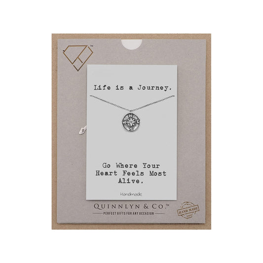 Quinnlyn & Co. Compass Pendant Necklace, Handmade Gifts for Women with Inspirational Quote on Greeting Card