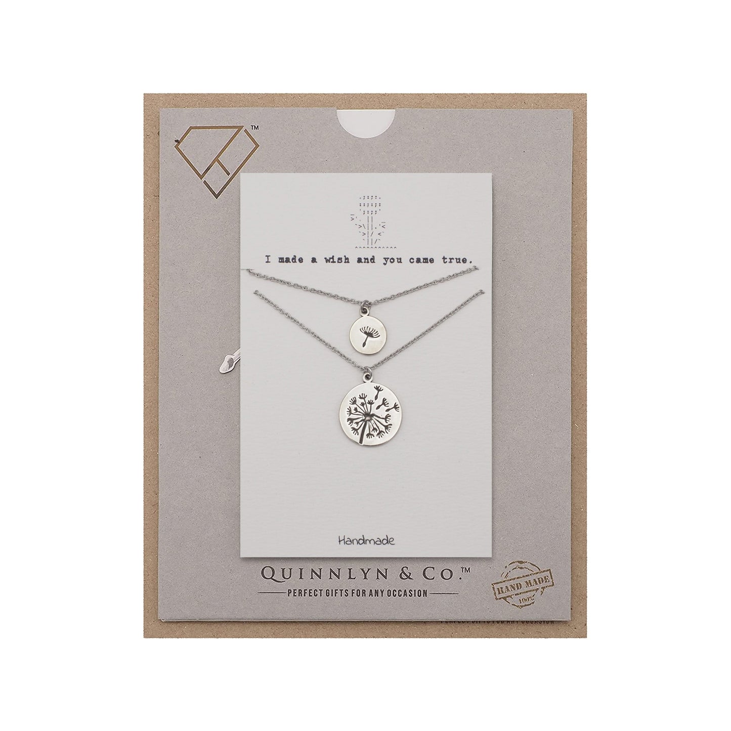Quinnlyn & Co. Dandelion Pendant Necklace, Birthday Gifts for Women with Inspirational Quote on Greeting Card, Set of 2