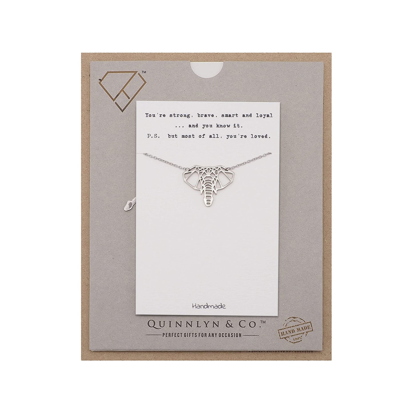 Quinnlyn & Co. Elephant Pendant Necklace, Gifts for Women with Inspirational Quote on Greeting Card
