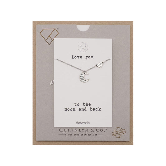 Quinnlyn & Co. Engraved Heart Moon Pendant Necklace, Handmade Gifts for Women with Inspirational Quote on Greeting Card