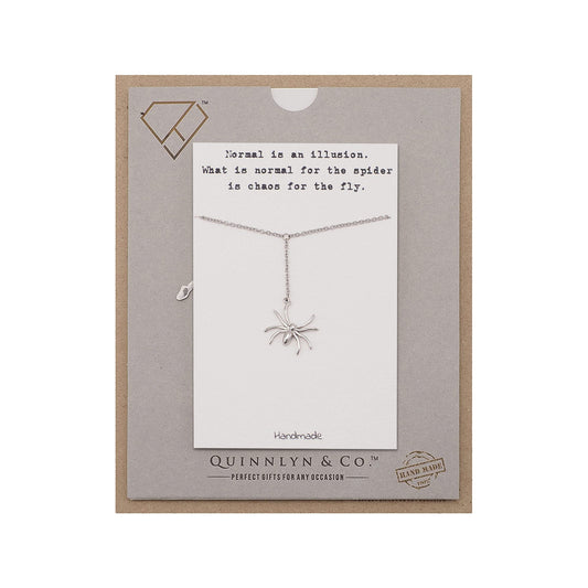 Quinnlyn & Co. Hanging Spiderman Pendant Necklace, Gifts for Women with Inspirational Quote on Greeting Card