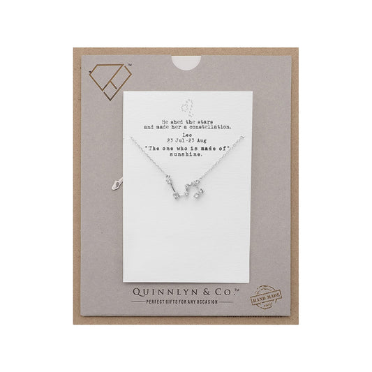 Quinnlyn & Co. Leo Zodiac Pattern Swarovzki Pendant Necklace, Birthday Gifts for Women, Teens and Girls with Inspirational Greeting Card
