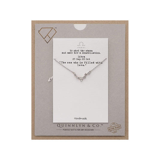 Quinnlyn & Co. Libra Zodiac Pattern Swarovzki Pendant Necklace, Birthday Gifts for Women, Teens and Girls with Inspirational Greeting Card