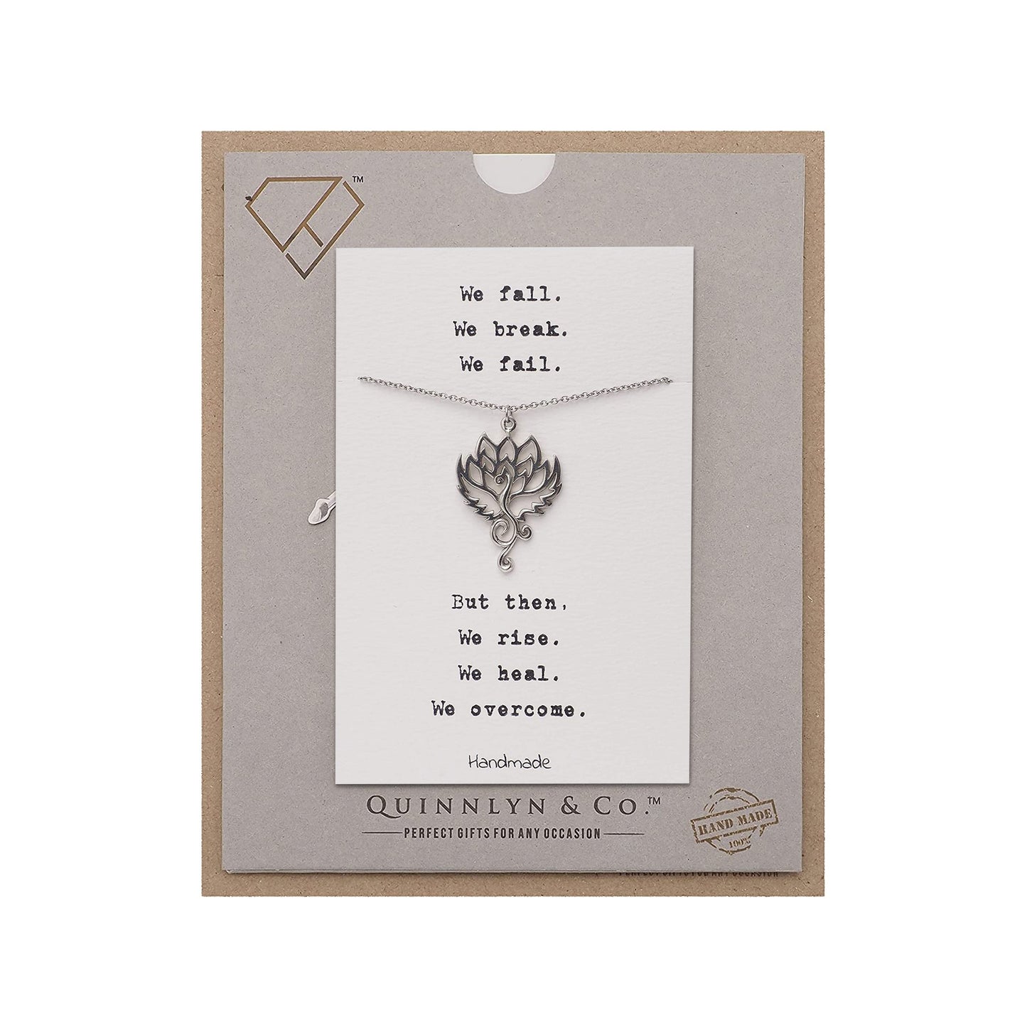 Quinnlyn & Co. Phoenix Flower Pendant Necklace, Handmade Gifts for Women with Inspirational Quote on Greeting Card