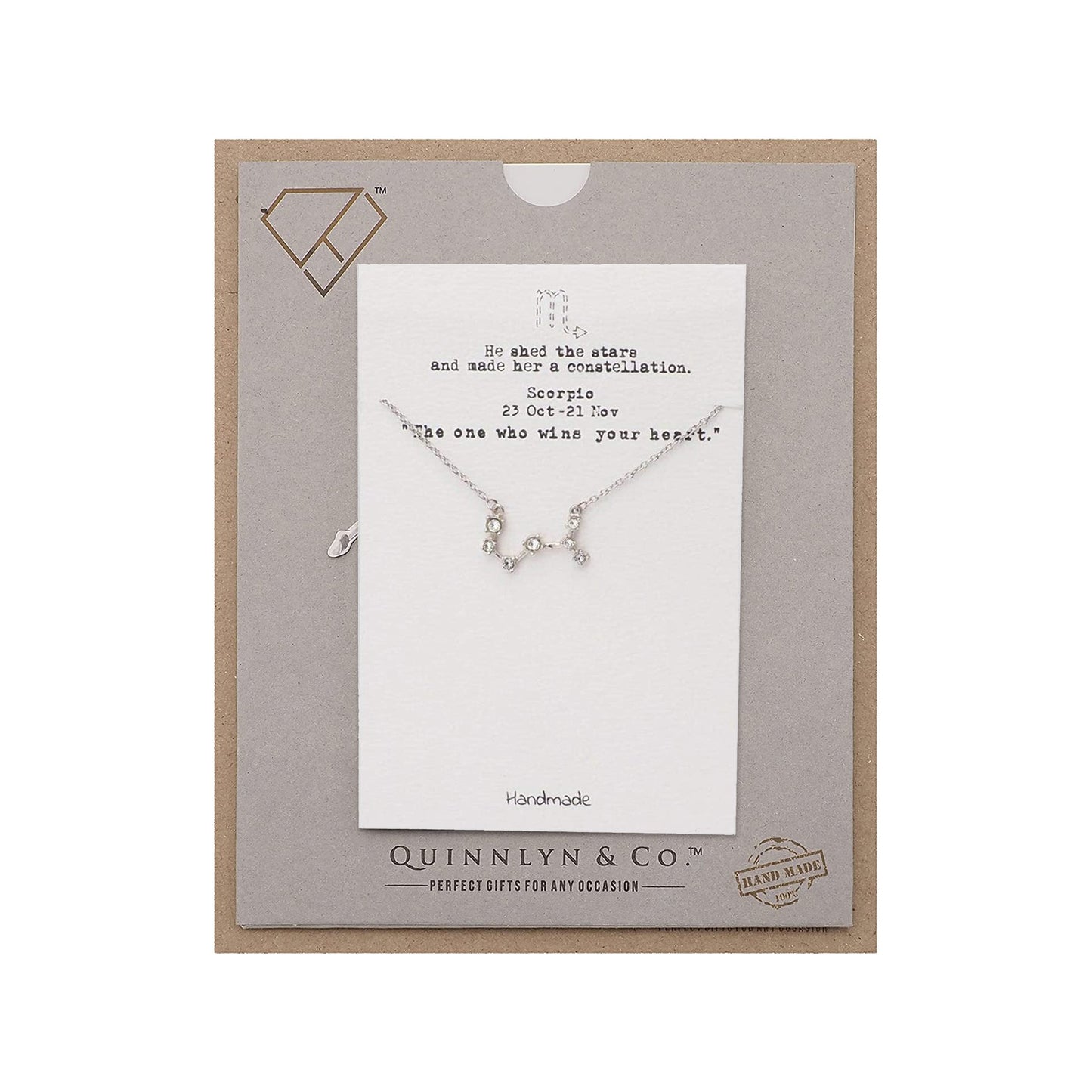 Quinnlyn & Co. Scorpio Zodiac Pattern Swarovzki Pendant Necklace, Birthday Gifts for Women, Teens and Girls with Inspirational Greeting Card