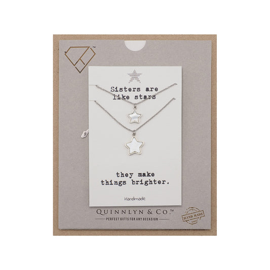 Quinnlyn & Co. Sisters 2 Stars Pendant Set of 2 Necklaces, Handmade Gifts for Women with Inspirational Quote on Greeting Card