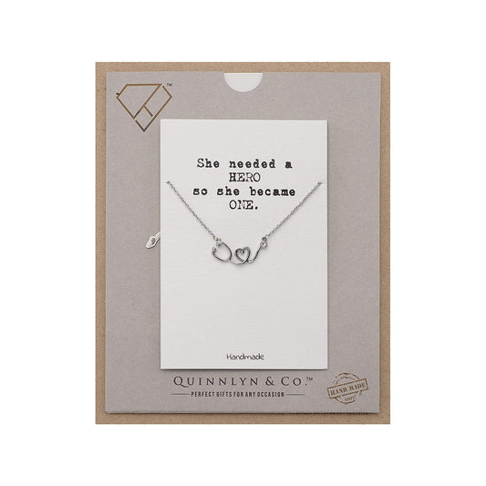 Quinnlyn & Co. Stethoscope Heart Pendant Necklace, Nurse Gifts for Women with Greeting Card