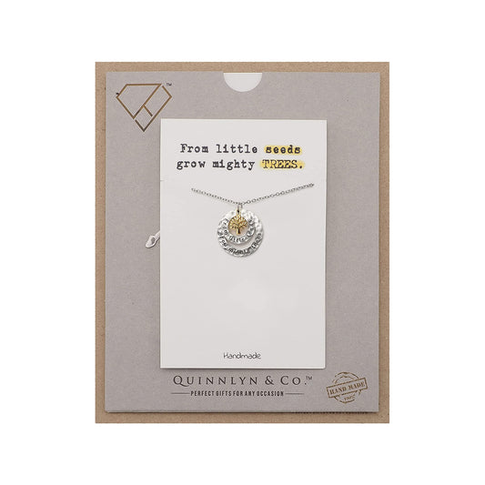 Quinnlyn & Co. Tree of Life with Engraved on Circle Pendant Necklace, Teacher's Day Appreciation Gifts, Handmade Jewelry for Women with Inspirational Quote on Greeting Card