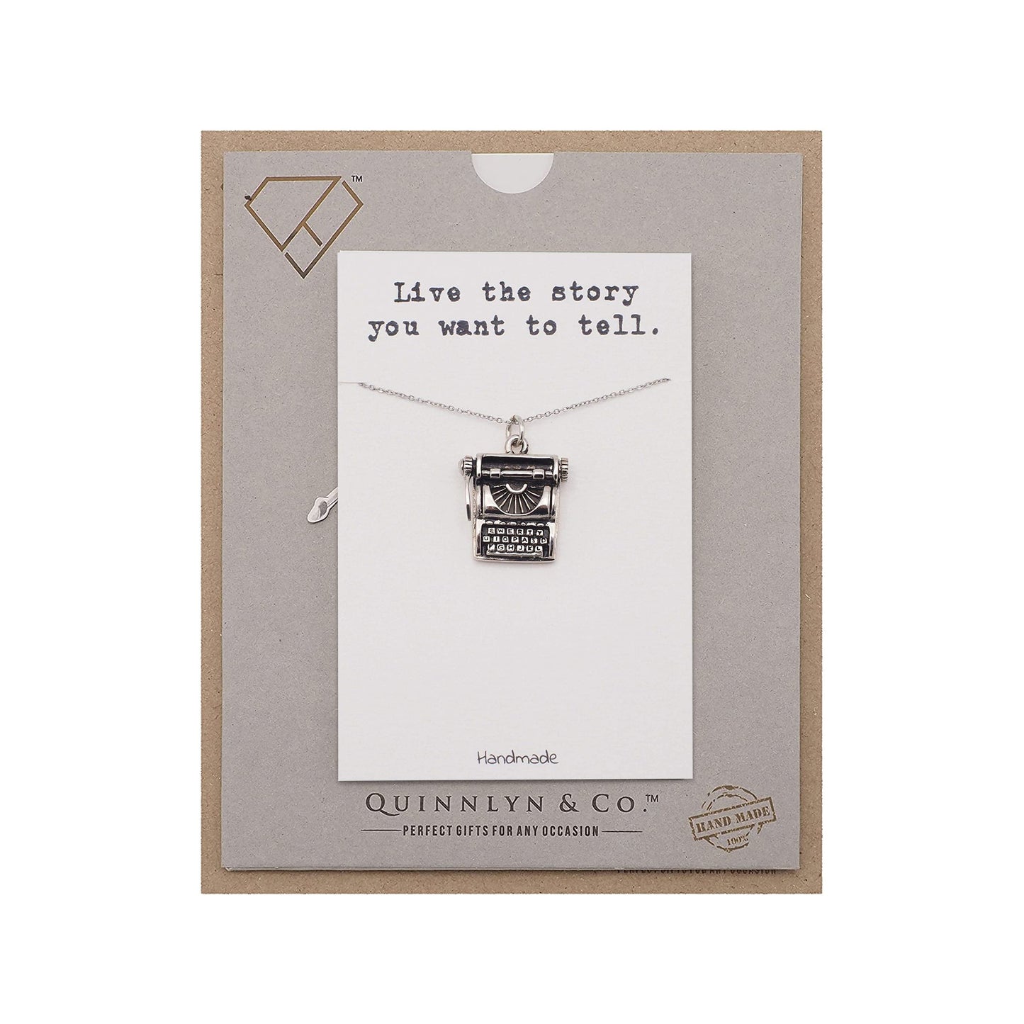 Quinnlyn & Co. Typewriter Pendant Necklace, Birthday Gifts for Women with Inspirational Quote on Greeting Card
