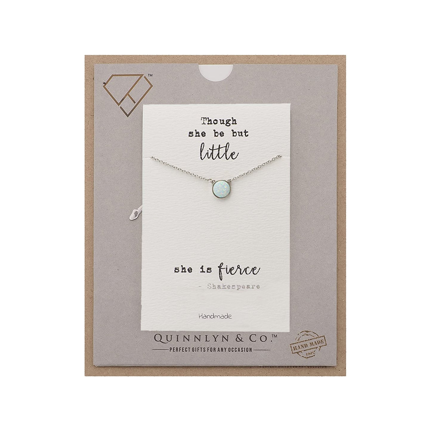 Quinnlyn & Co. White Opal Pendant Necklace, Handmade Gifts for Women with Inspirational Quote on Greeting Card