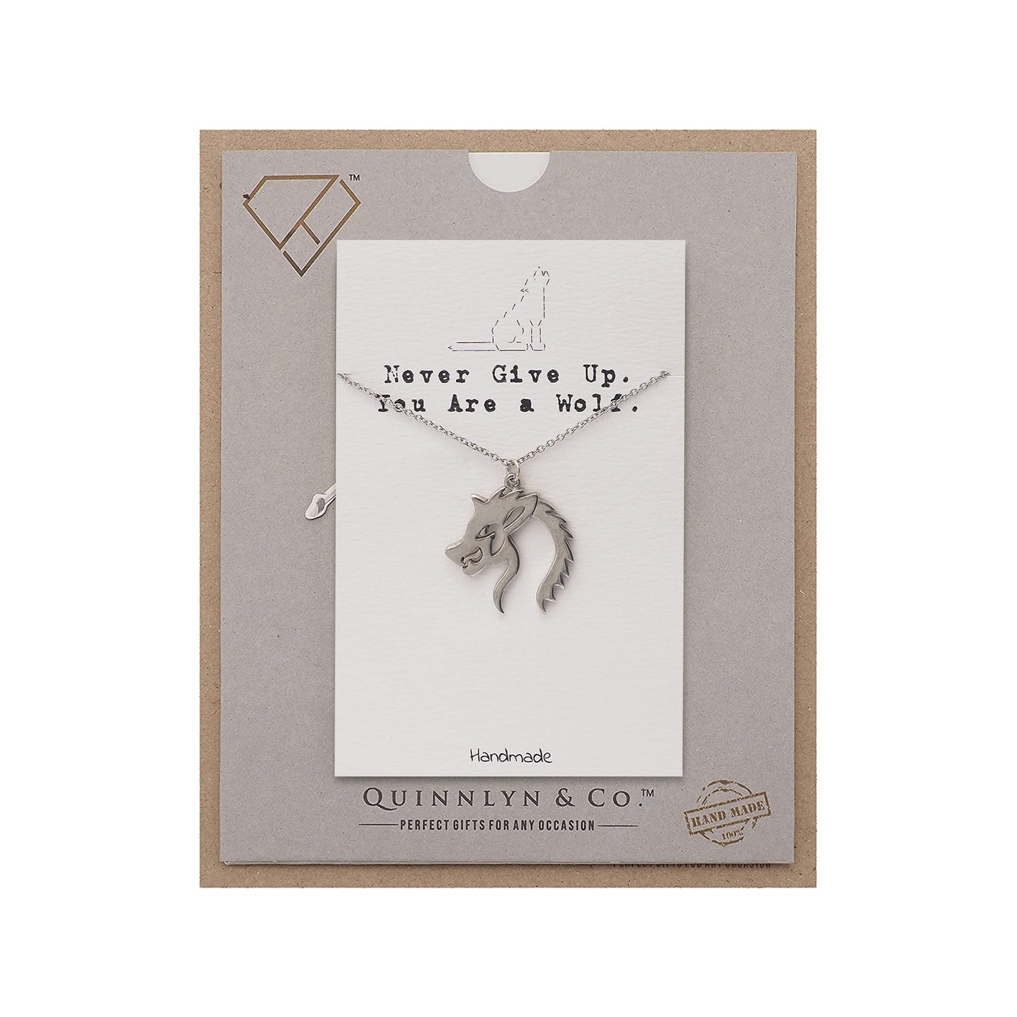 Quinnlyn & Co. Wolf Pendant Necklace, Gifts for Women with Inspirational Quote on Greeting Card