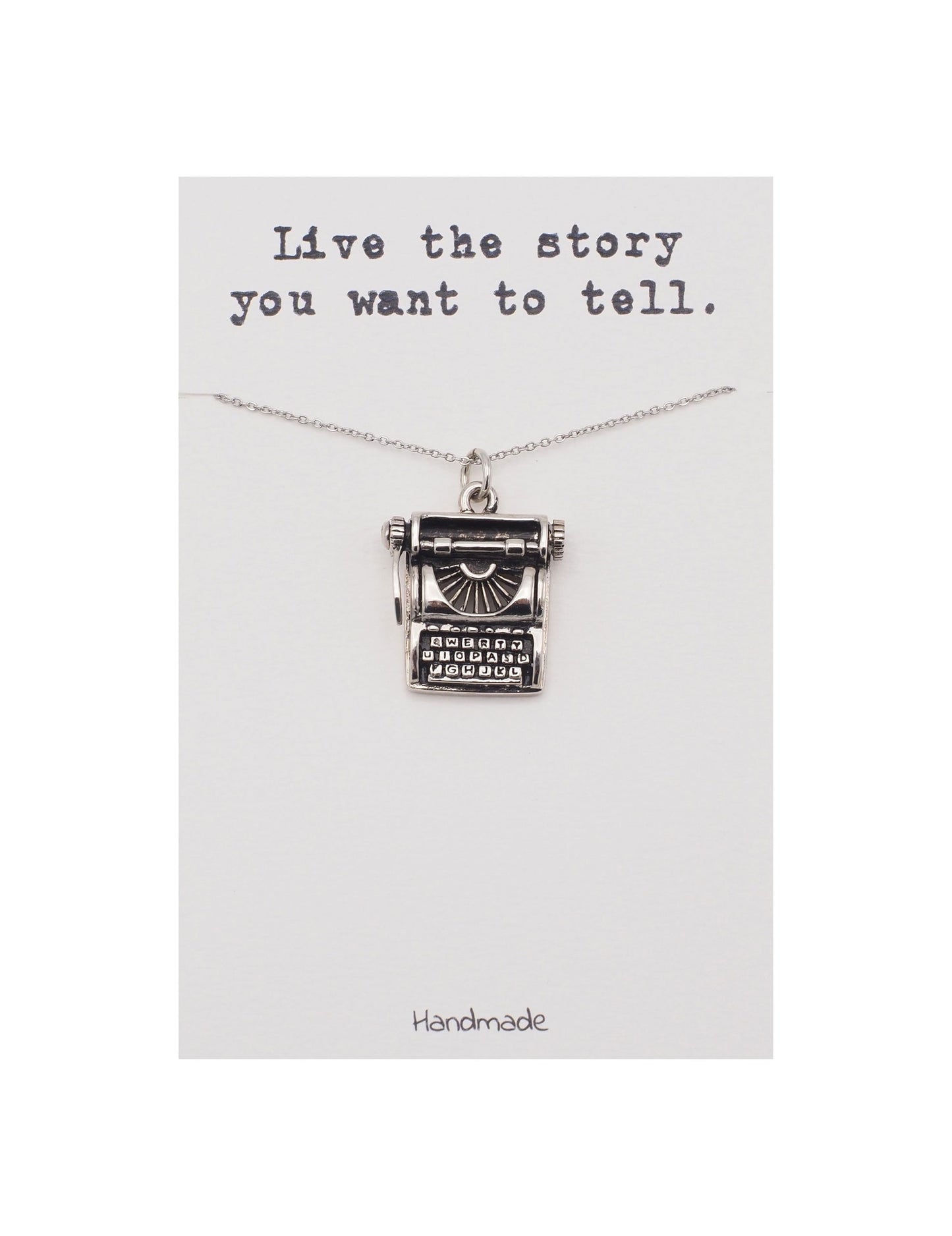 Quinnlyn & Co. Typewriter Pendant Necklace, Birthday Gifts for Women with Inspirational Quote on Greeting Card